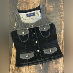 BEYOND LEATHER Vintage Black Suede Leather Vest Women’s Size M